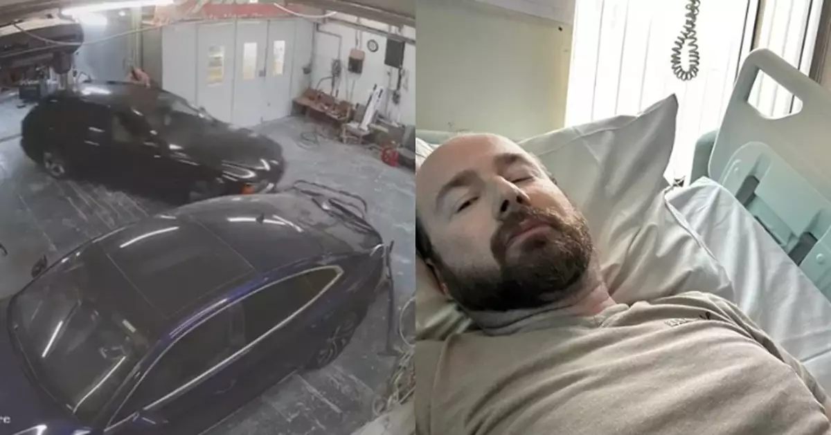 有片！1800公斤BMW失控滑行 英修車廠老闆遭夾擊陰莖發黑變形險截肢