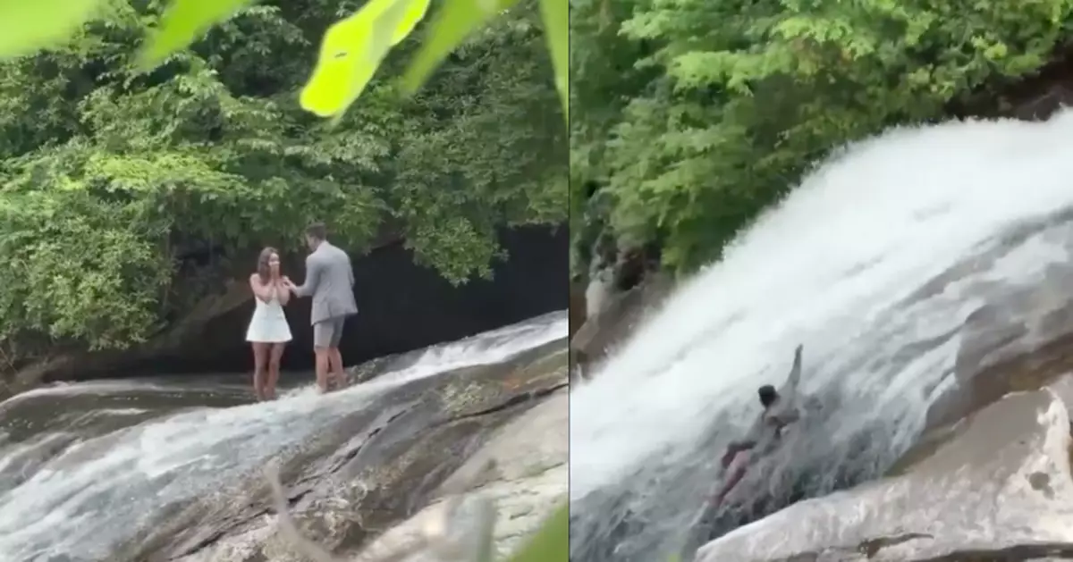 牙買加瀑布頂浪漫求婚 男子失足跌倒遭激流沖走嚇壞女友