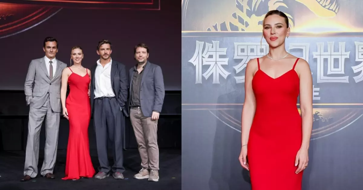 《侏羅紀世界：重生》上海首映 施嘉莉祖安遜吊帶紅裙驚艷登場