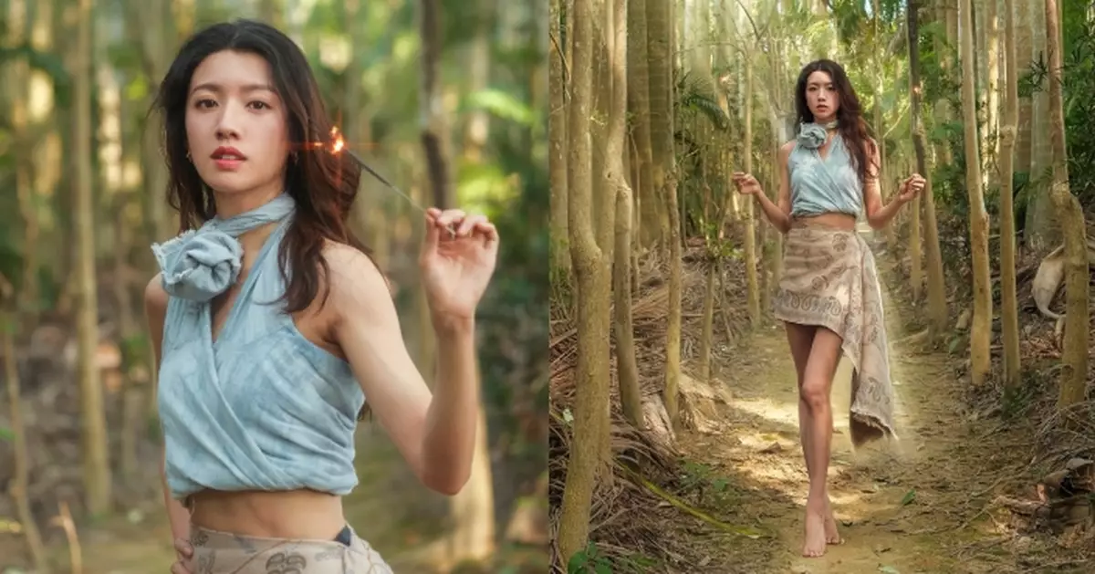 蔡思貝相隔一個多月終「上水」 化身「森林女神」赤腳漫步林間