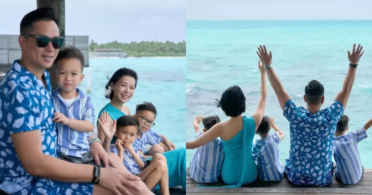 胡杏兒舉家飛馬爾代夫度假 藍色親子裝上陣幸福滿瀉
