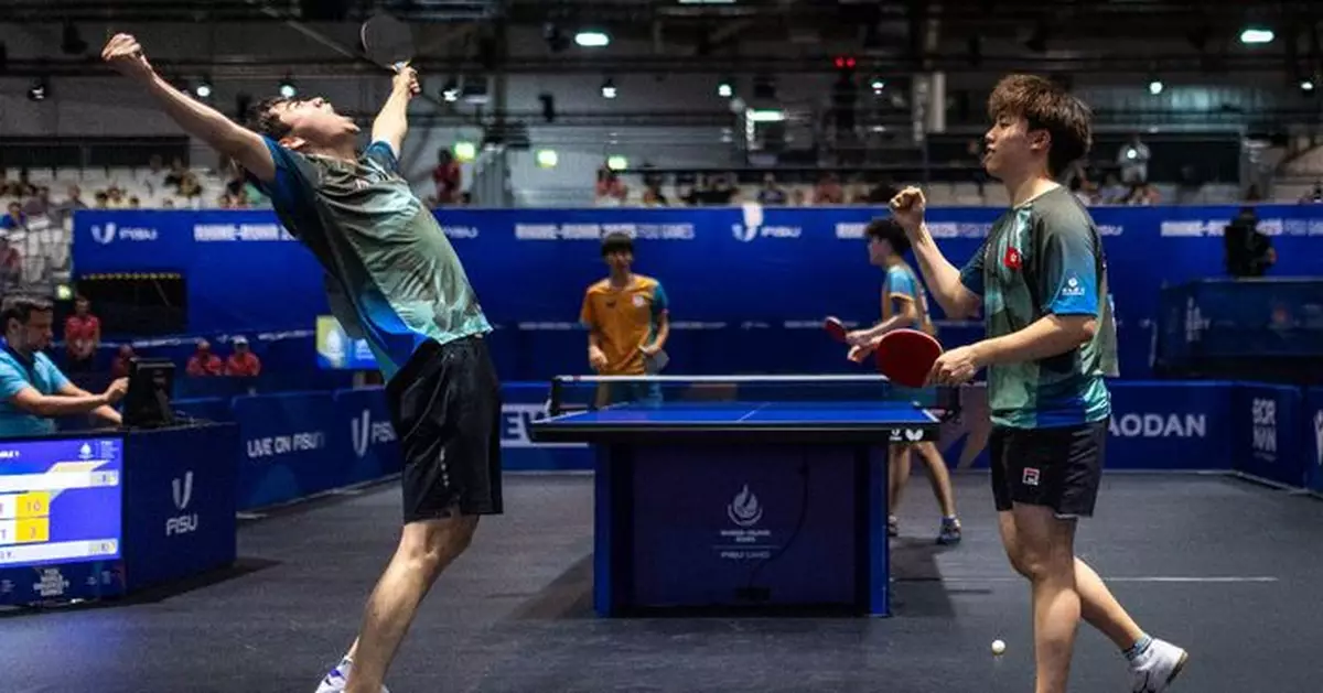 港將陳顥樺與姚鈞濤世大運乒乓男雙決賽擊敗日本奪冠