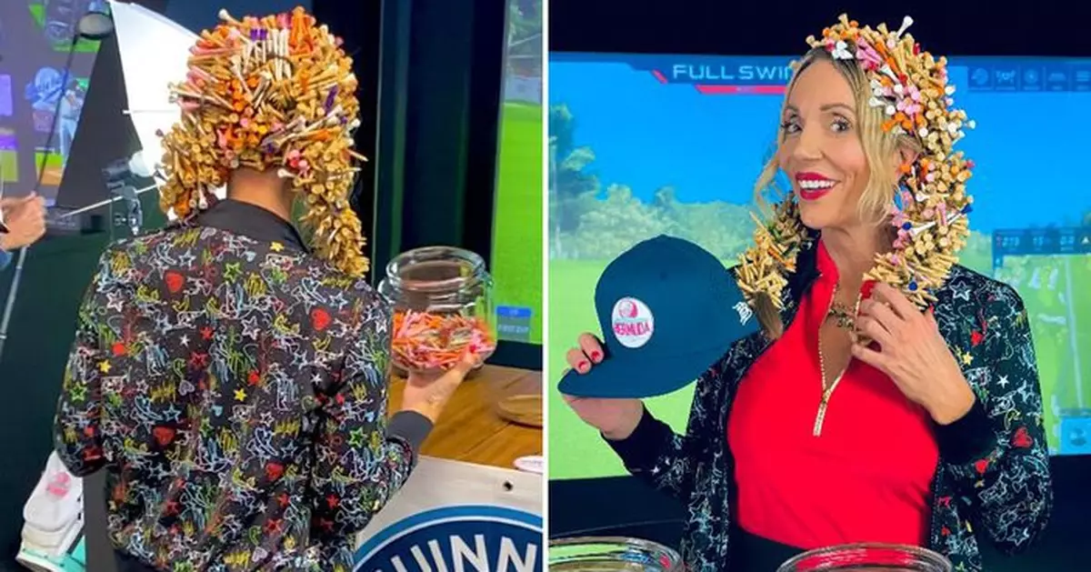 加州女球迷將711個哥爾夫球釘插上頭髮 創造新髮型及世界紀錄