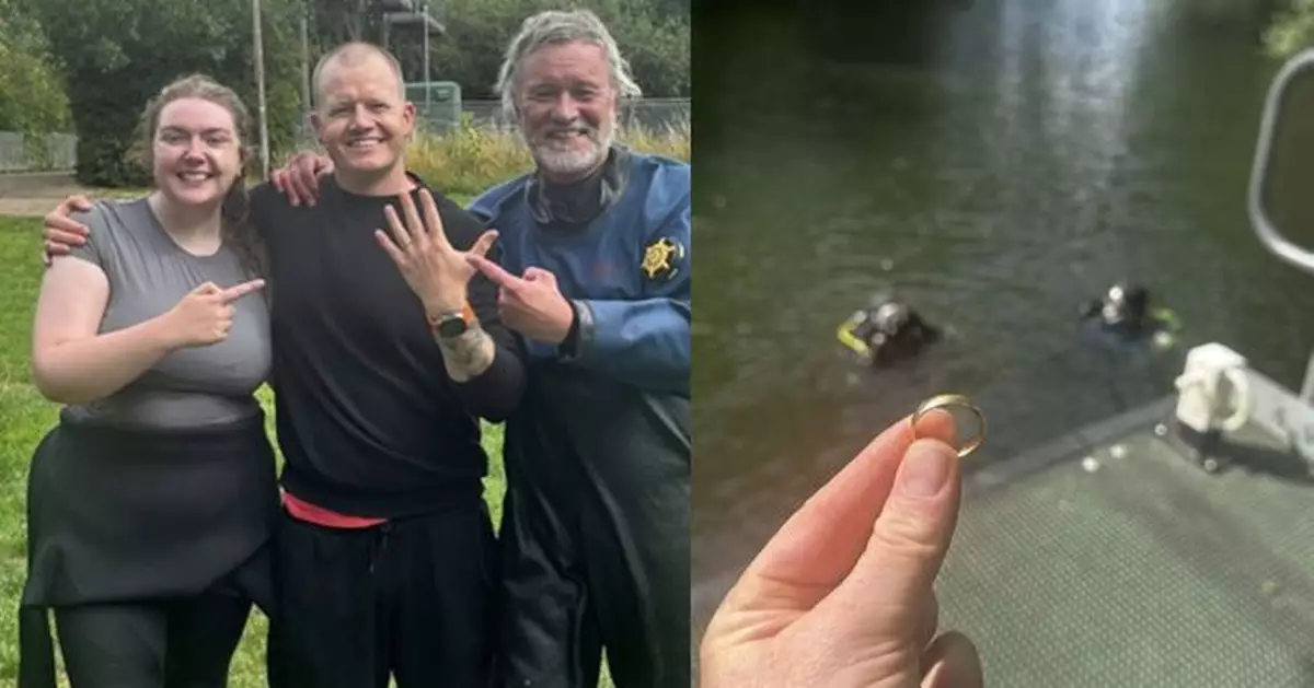 英漢河上失掉結婚戒指 潛水員義務幫忙不到10分鐘找到失物