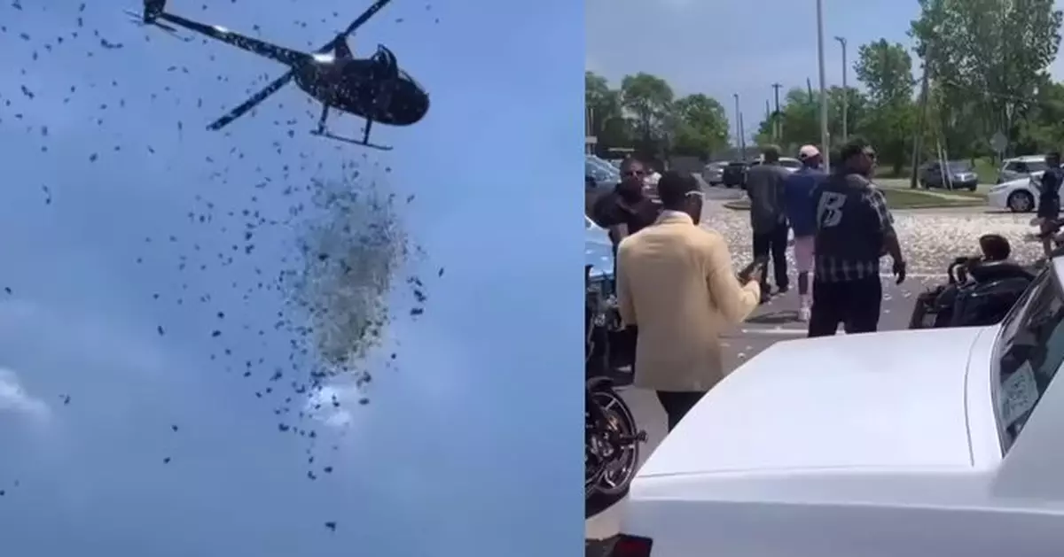 美市區現直升機狂撒5千美金鈔票引路人瘋搶 背後藏感人遺願