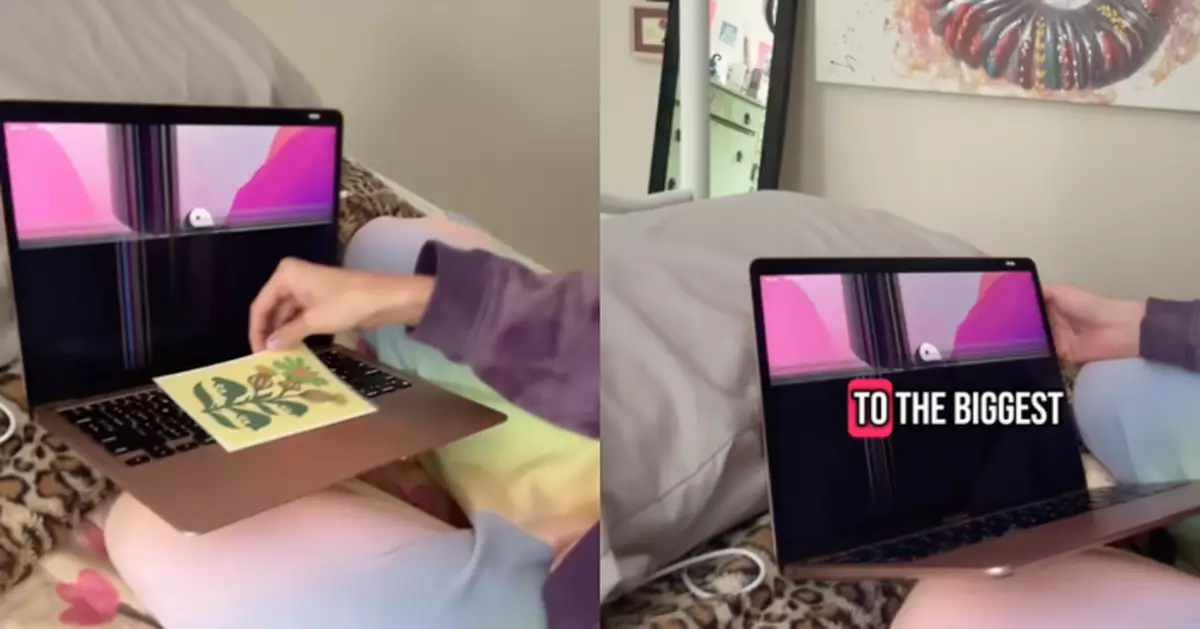 疑MacBook夾超薄卡紙過夜惹禍 女網紅打開驚見螢幕碎裂感心碎