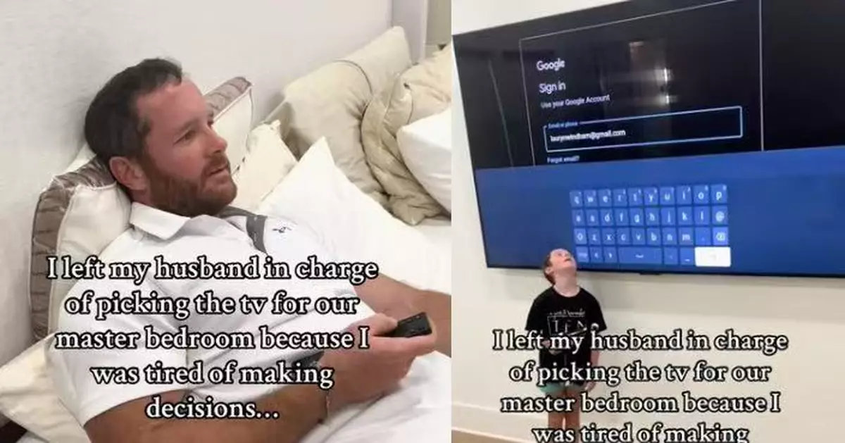 讓丈夫選購臥室電視 美人妻見98吋巨幕哭笑不得 網笑：這裡不是戲院！