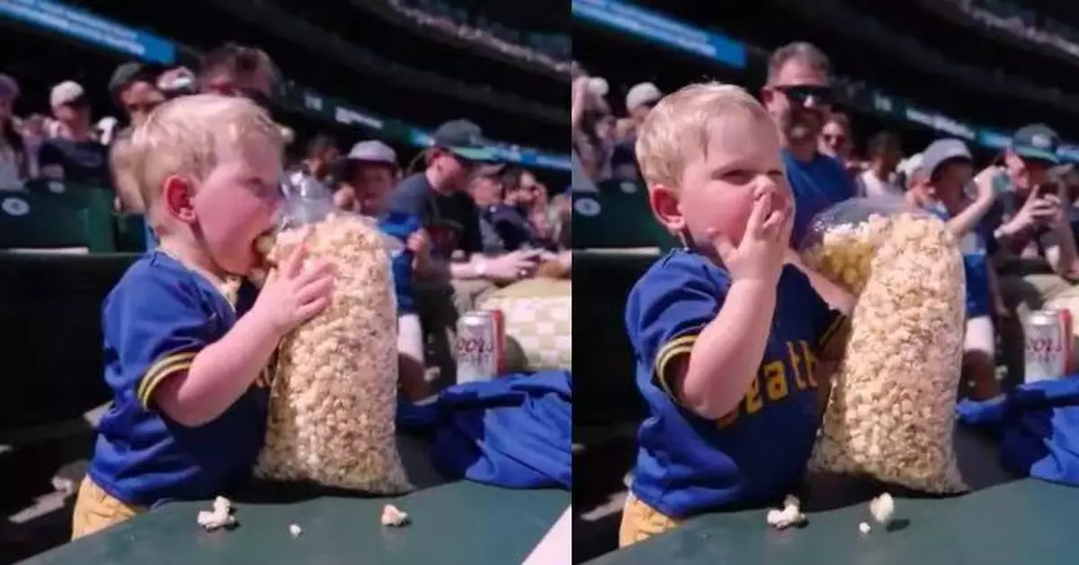 小球迷觀眾席狂食爆谷 豪邁吃相萌翻全場 大聯盟官方也轉發