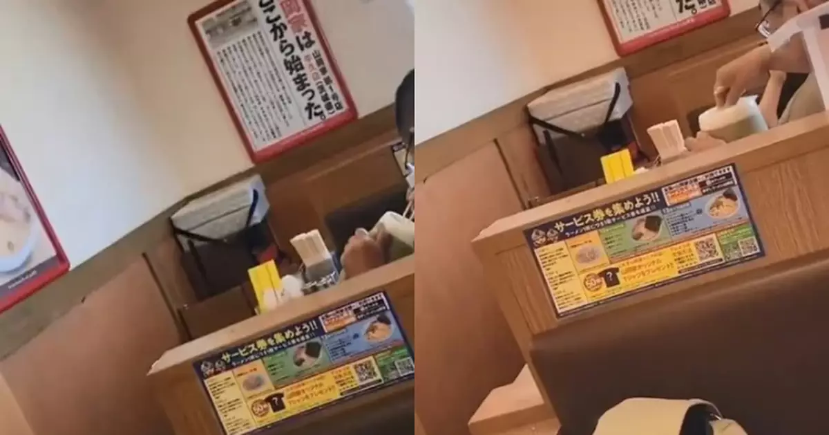 壽司郎翻版？日拉麵店男食客將私筷伸入公用水壺攪動夾冰塊再惹衛生爭議