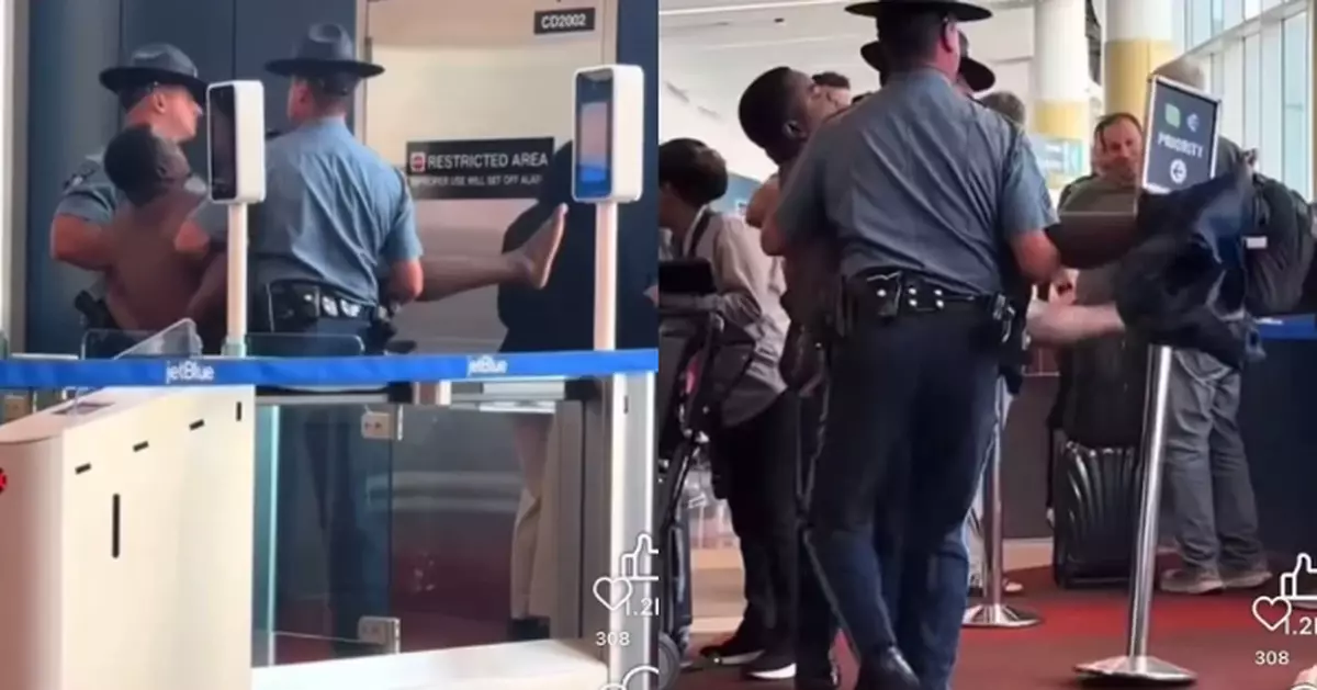波士頓機場候機當眾脫光衣物 男子擺古怪瑜伽姿勢遭警方帶離