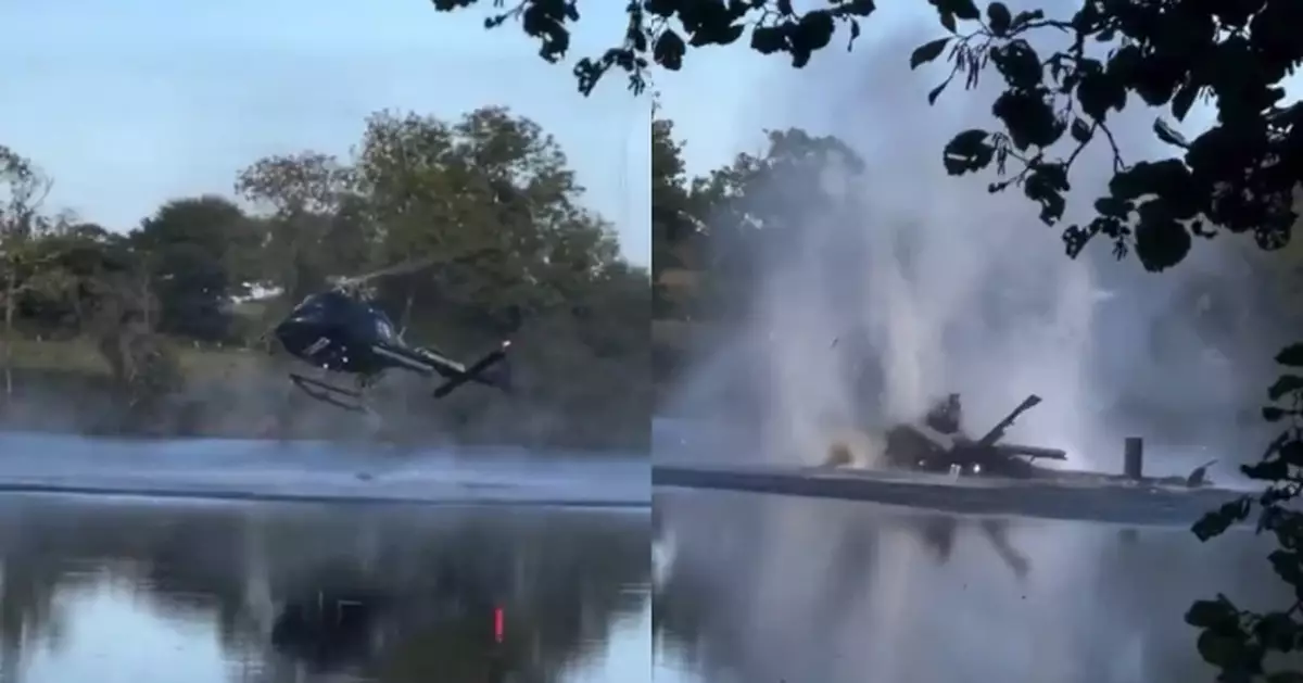 法消防直升機降吊桶取湖水失控墮湖解體 機組人員奇蹟脫險