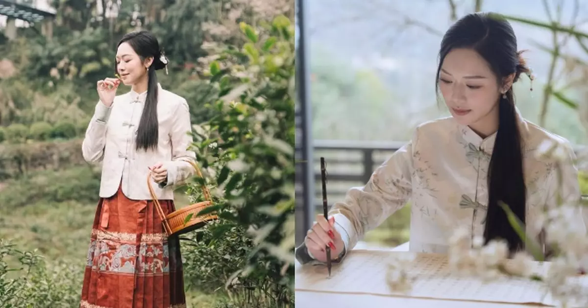 馮盈盈被下雨天影響心情 晒民族服裝靚相回味遊四川青城山寧靜美景