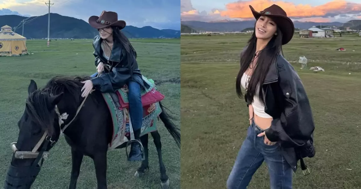 郭珮文遊雲南化身牛仔女郎 小背心搭皮褸難掩傲人好身材