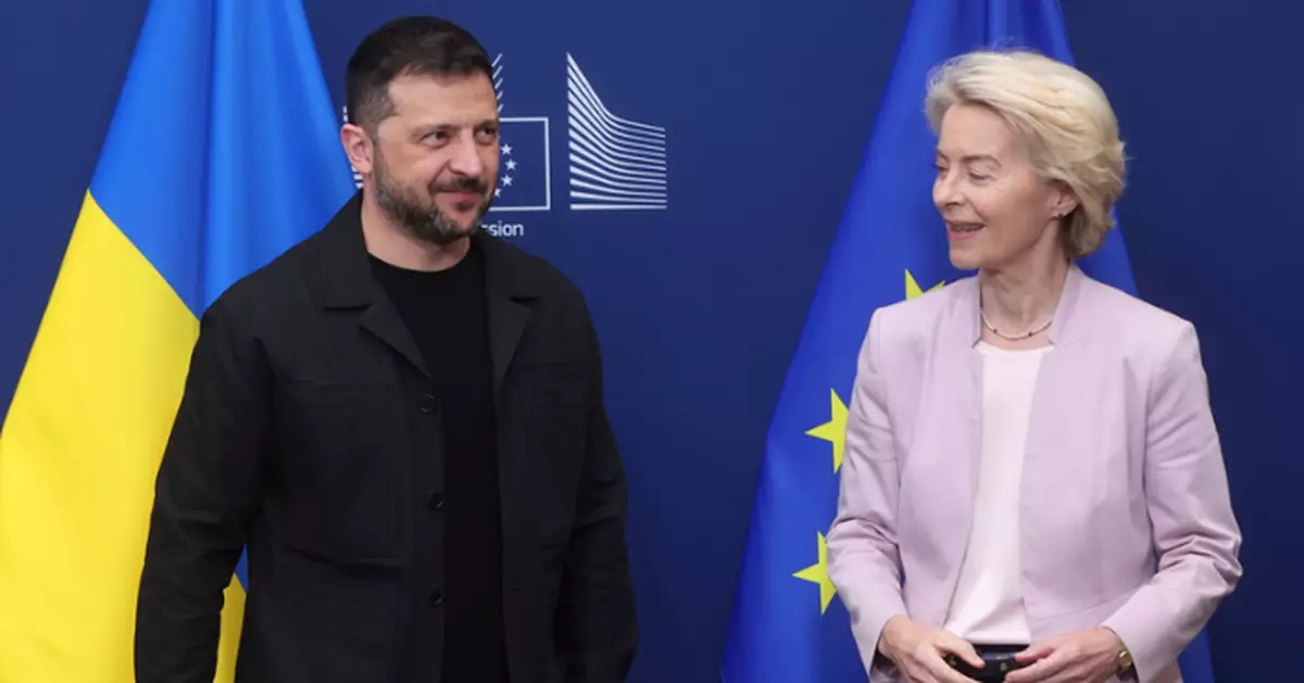 澤連斯基晤馮德萊恩 與法國總統馬克龍視像會議