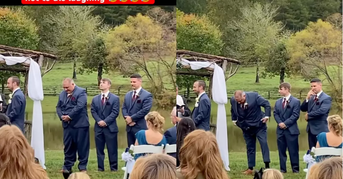 外國婚禮現場驚現「限制級」意外！伴郎褲子突滑落全場尷尬​