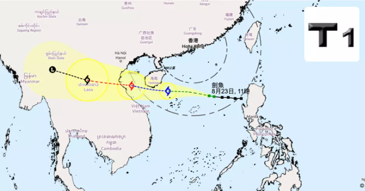天氣 | 熱帶低氣壓增強為熱帶風暴命名「劍魚」  1號風球至少維持至下午5時
