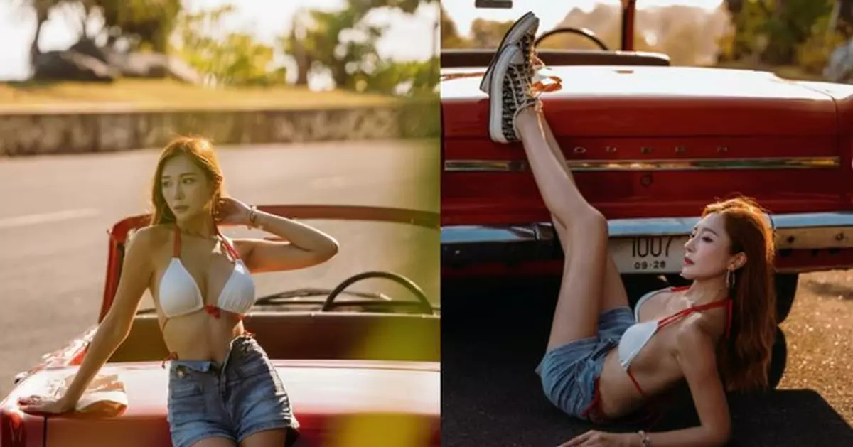 梁允瑜公路晒火辣身材 解開褲鈕玩另類誘惑