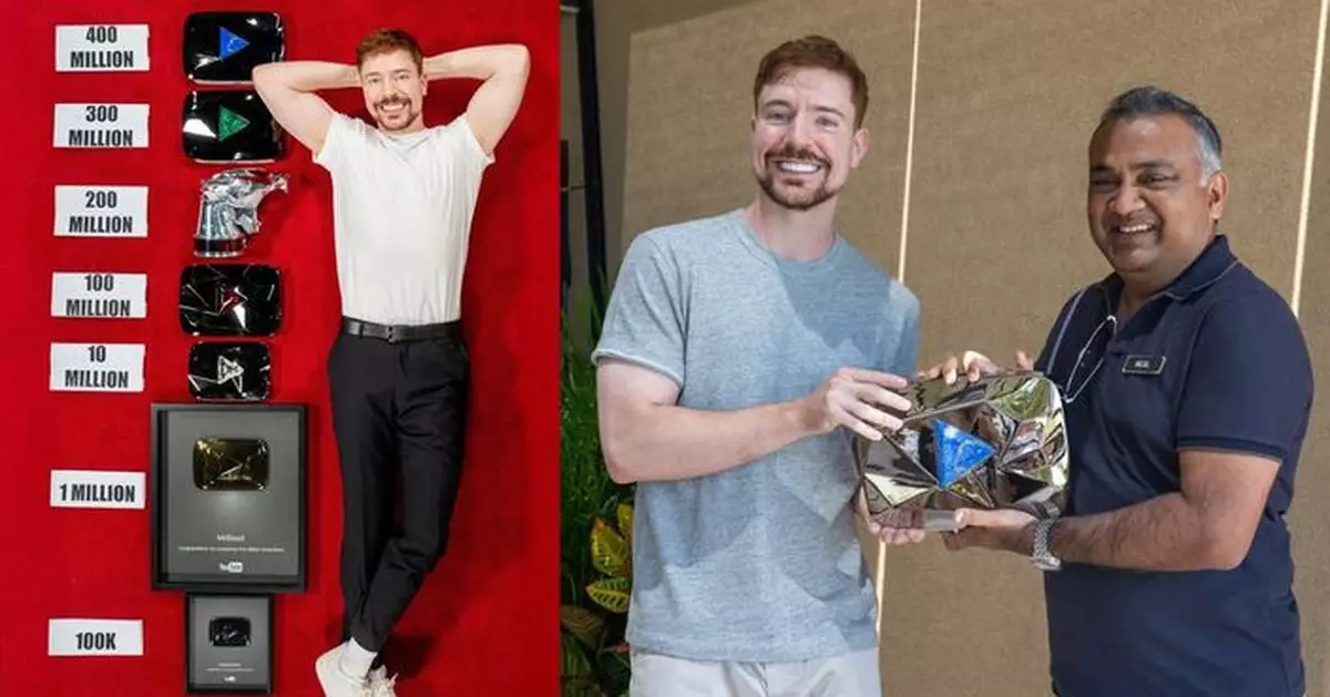 MrBeast達成全球首個4億訂閱 YouTube獎牌設計遭網民嘲：似AI生成