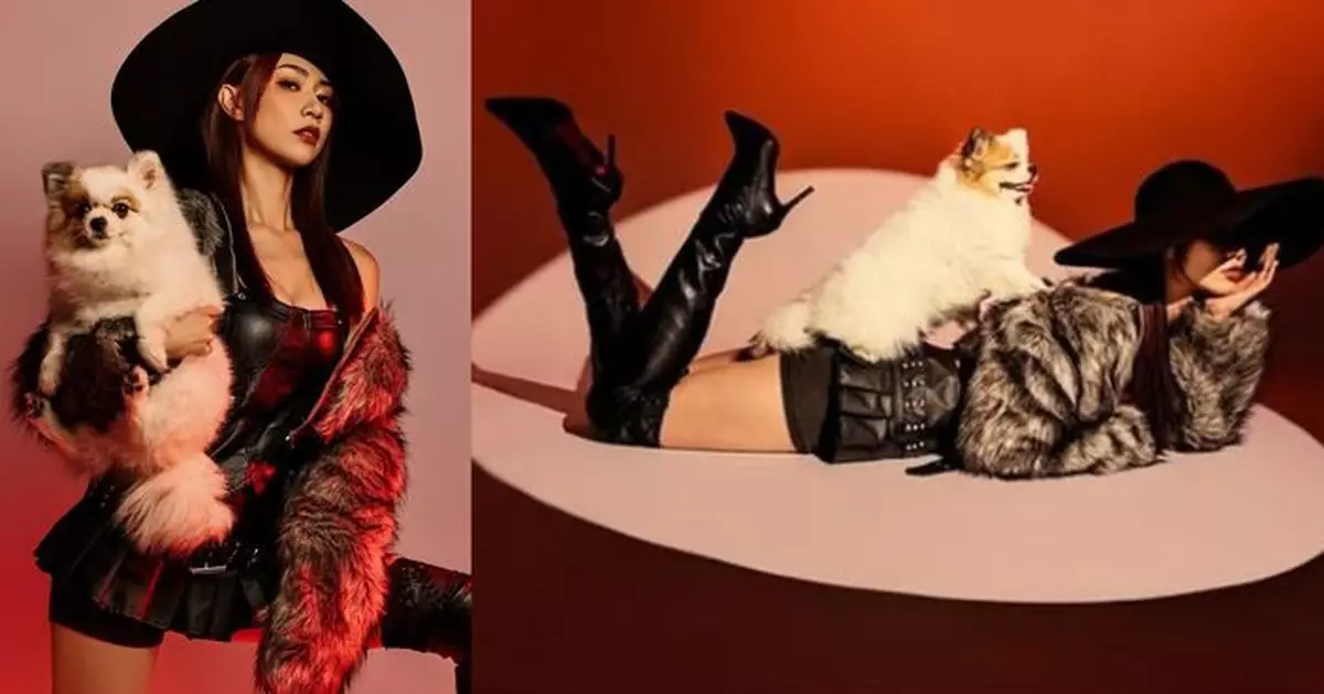 前港姐冠軍黃嘉雯扮火辣西部女郎 抱愛犬影寫真