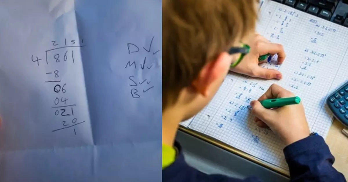 英父教做功課被「861÷4」直式除法難倒PO文求助 網友熱心教學