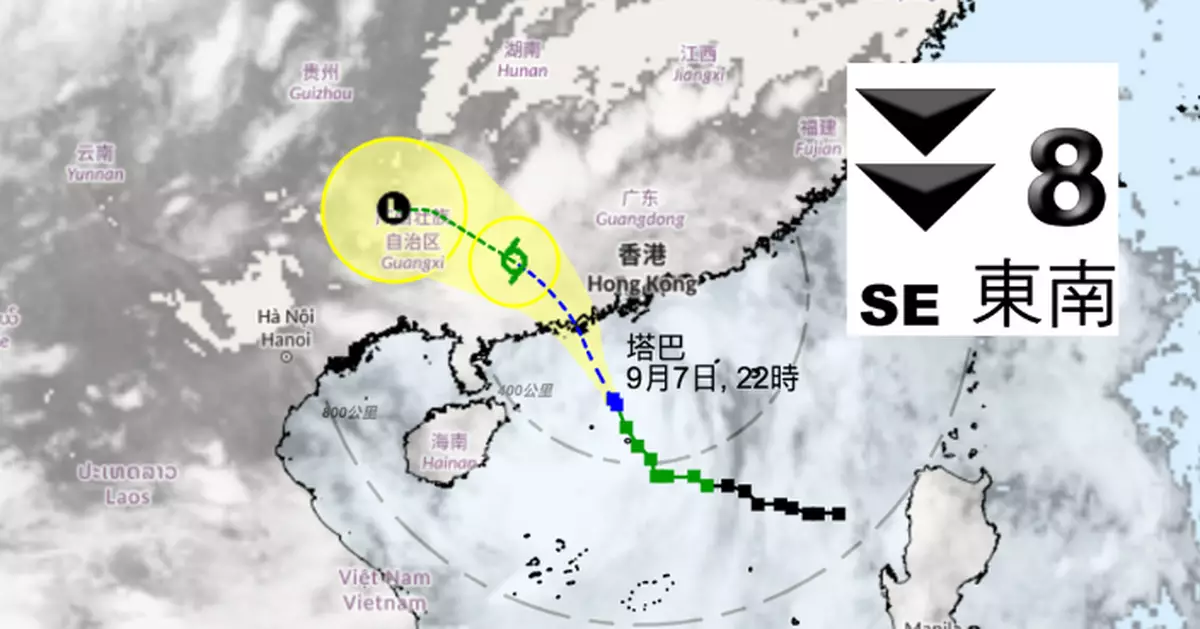 風暴塔巴｜8號東南烈風或暴風信號現正生效 至少維持至周一早11時