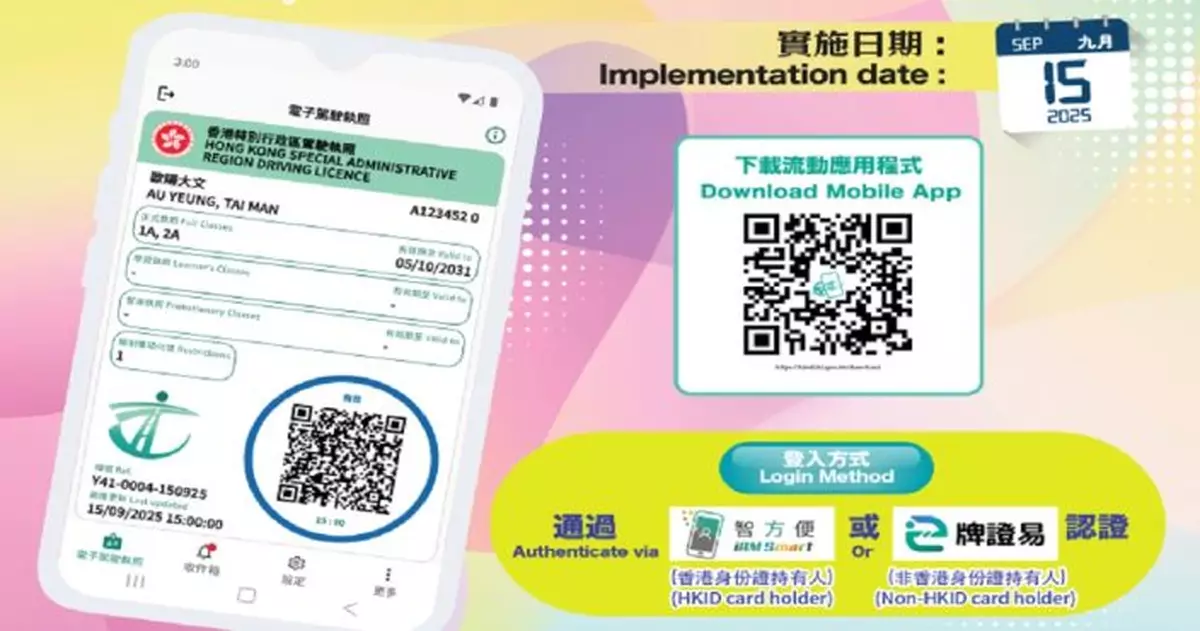 運輸署即日推電子駕駛執照 持有人可在手機展示駕照