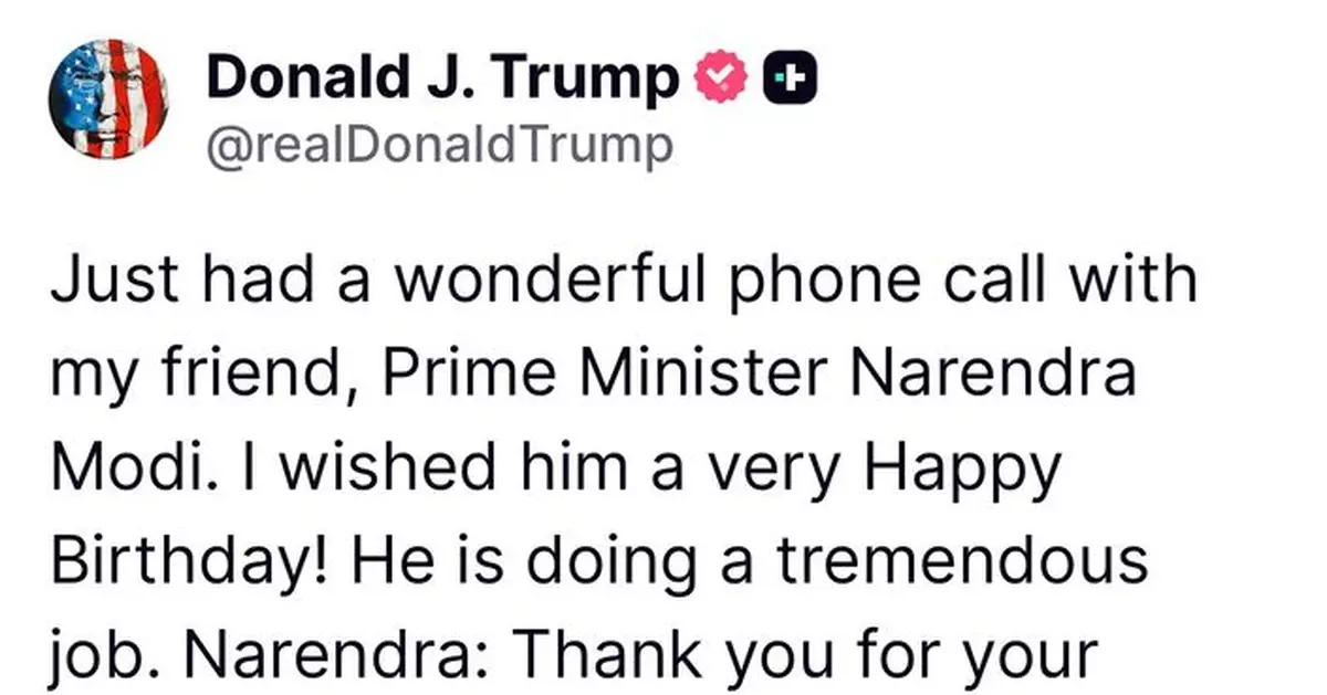 美印因關稅問題關係緊張之際 特朗普向莫迪送上生日祝福