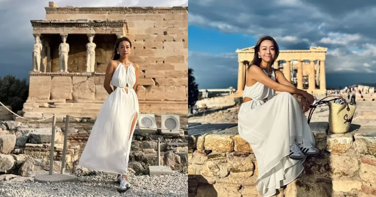 黃心穎做足準備遊巴特農神廟 飄逸白裙化身希臘神話女神