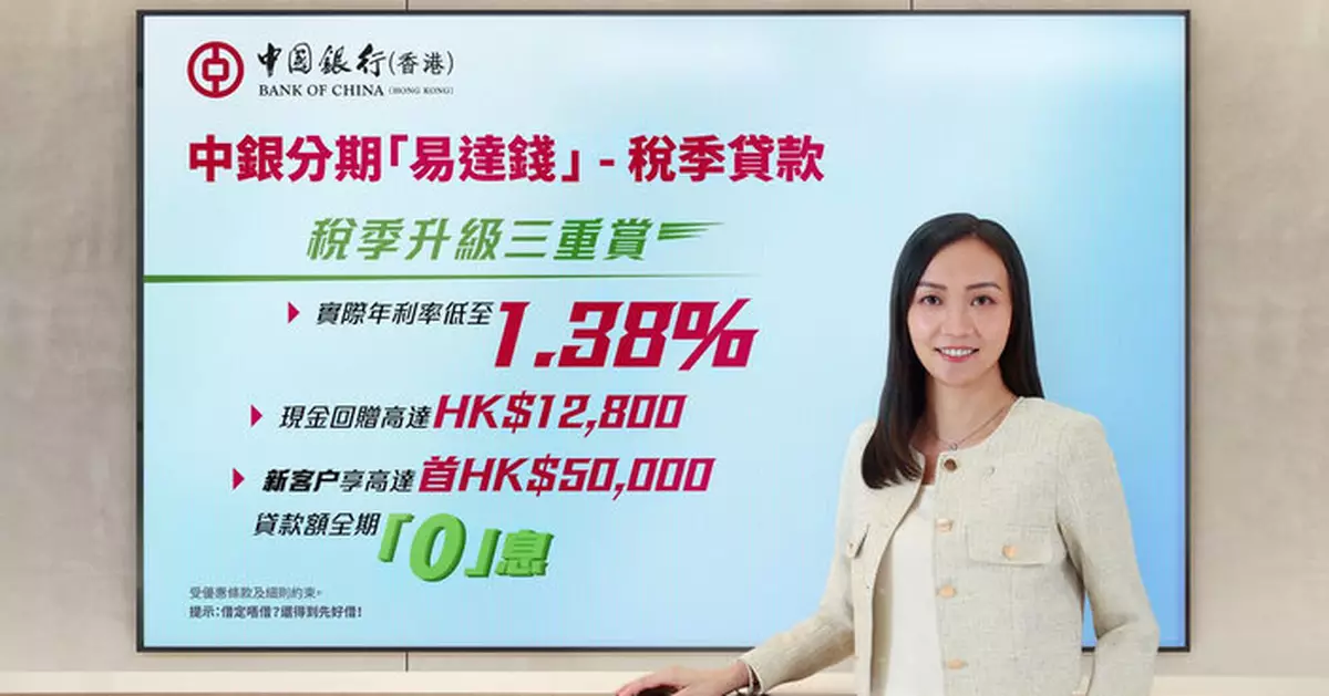 中銀香港推分期「易達錢」稅季貸款 實際年利率1.38%兼享1.28萬元現金回贈