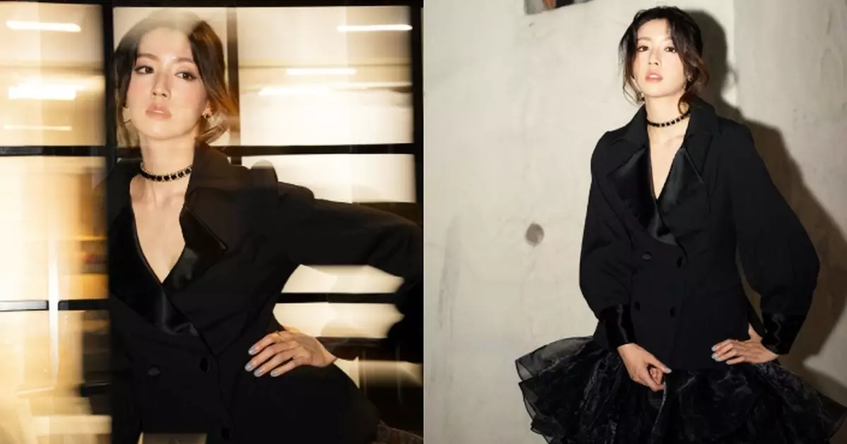 蔡思貝晒新造型靚相 黑色西裝配短裙性感又冷艷獲讚係「黑天鵝」