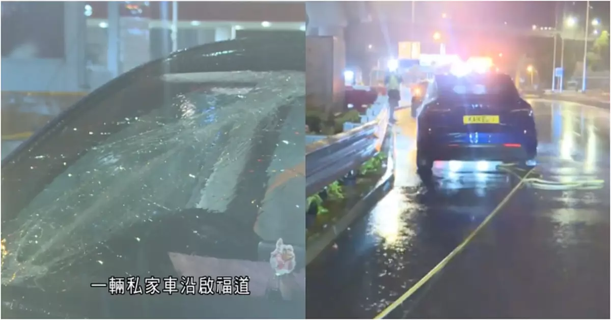 風暴塔巴｜私家車駛至九龍灣遭膠水管擊中　擋風玻璃碎裂司機腳傷送院