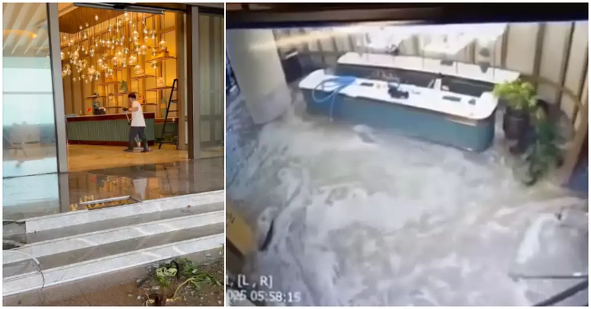 風暴樺加沙 |  富麗敦海洋公園酒店外留大量沙石待清理　住客形容現場「情況恐怖」