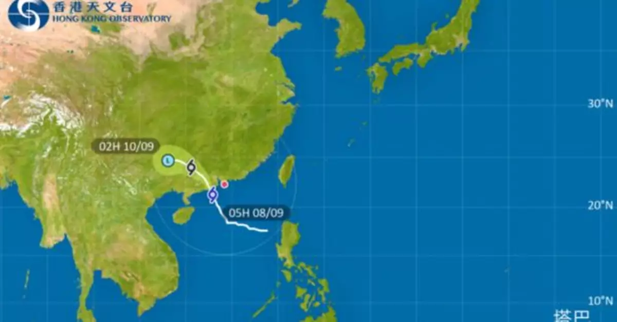 天文台：塔巴雨帶今日初時為珠江口帶來狂風大驟雨