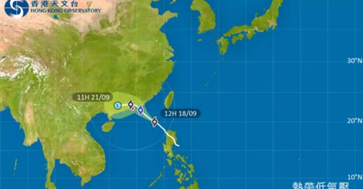 天文台稱熱帶低氣壓大致移向廣東東部沿岸　一號信號今日維持