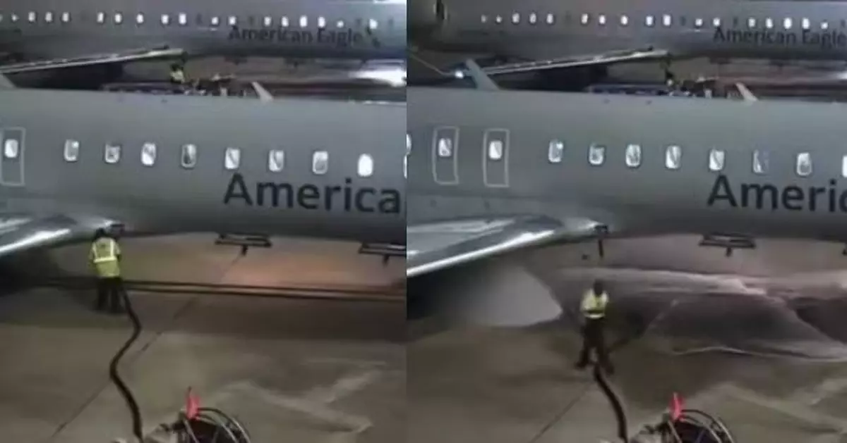 德州機場地勤卸除加油軟管失手 燃油狂噴停機坪1分鐘驚險畫面曝光