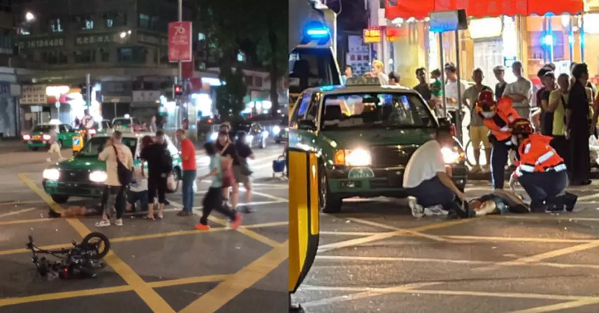 大埔墟男騎電動單車與的士相撞倒地 救護員到場時清醒送院