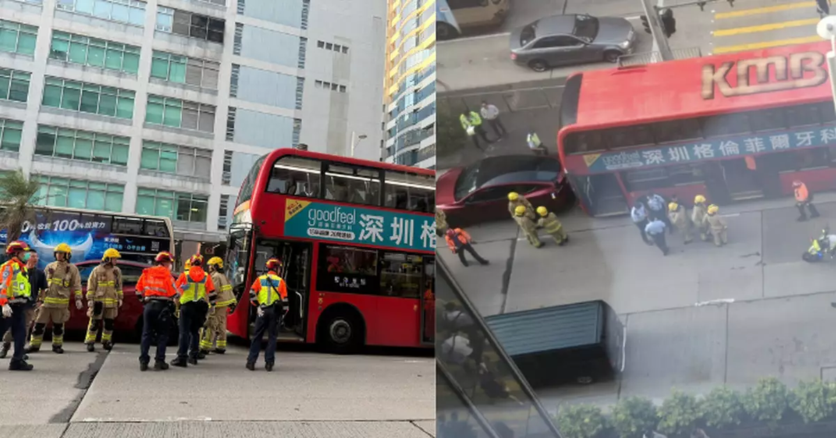 長沙灣廣場對開私家車與巴士相撞 7乘客輕傷送院