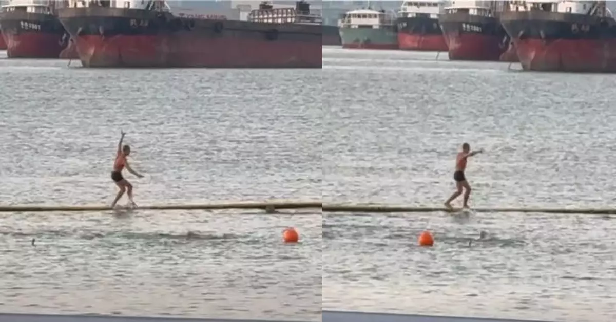 屯門男泳客海中行防鯊網如「水上飄」網笑：開心又唔影響人就得！