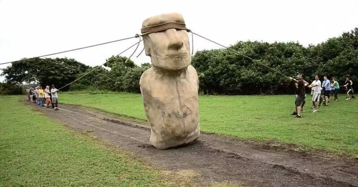 有片！復活島石像搬運之謎終破解 18人利用繩索令4噸摩艾搖擺行走