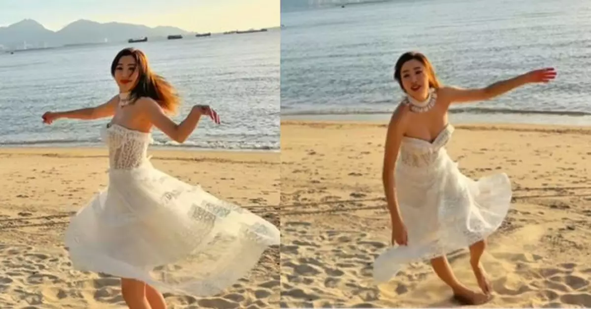 朱智賢沙灘忘形轉圈樂極生險 裙移位險「倒奶」自嘲：靚唔過三秒