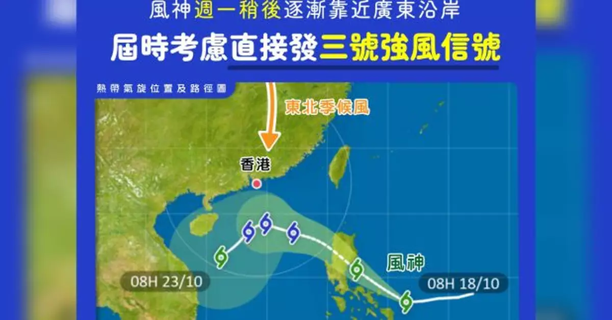 天文台：熱帶氣旋及季候風共同影響　料下周中期市區跌至20度