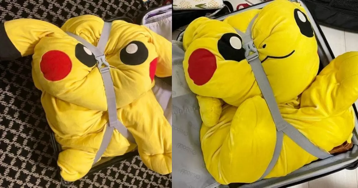 日人曬旅行必帶「皮卡丘公仔」遭綁行李箱「可憐相」笑翻網民