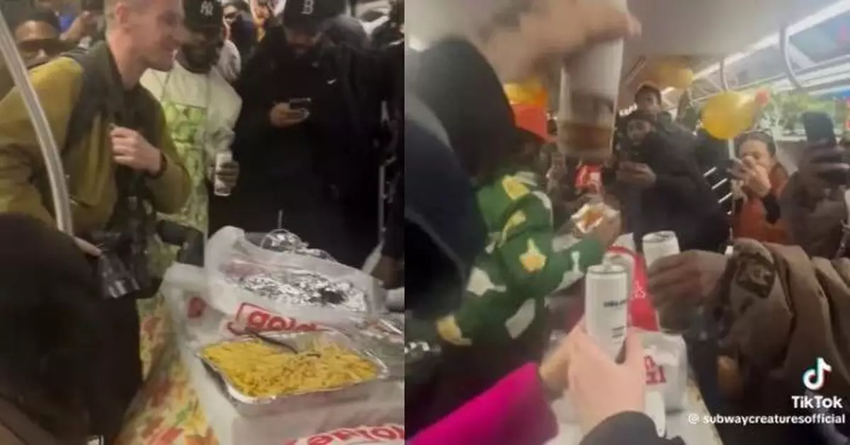 紐約地鐵化身「感恩節餐廳」 乘客上車即可享滿桌佳餚如置身特色餐館