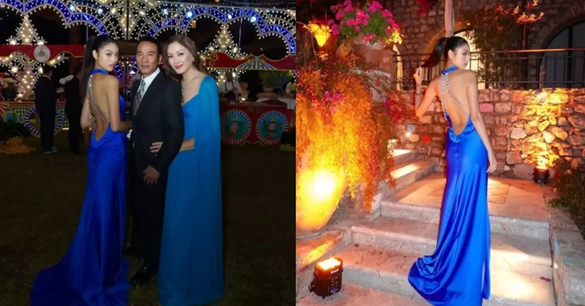 任達華愛女任晴佳自設計晚裝亮相 藍色露背造型驚艷全場