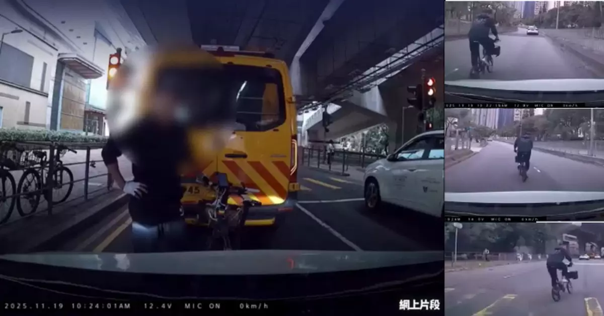 大圍單車男公路寸步不讓連環切線阻車 紅燈位落車橫放單車逼停私家車