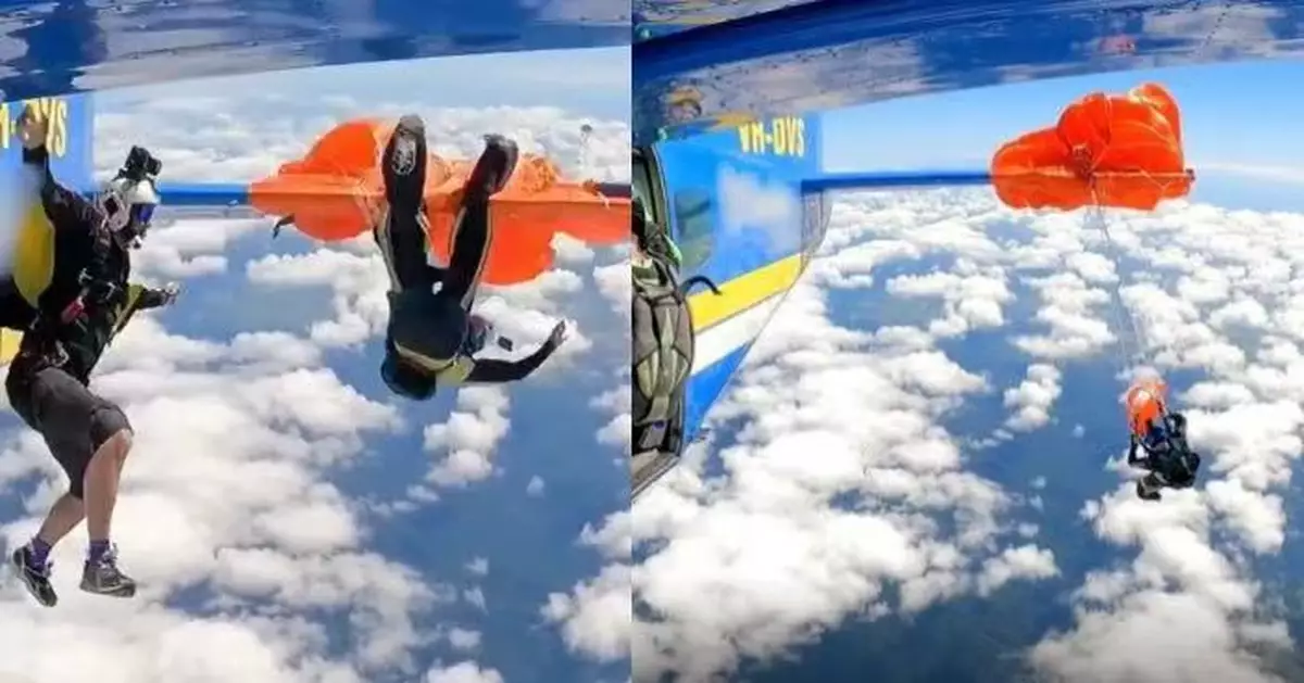 副傘誤開纏尾翼倒掛4600米高空 澳洲跳傘員冷靜割繩自救奇蹟安全降落