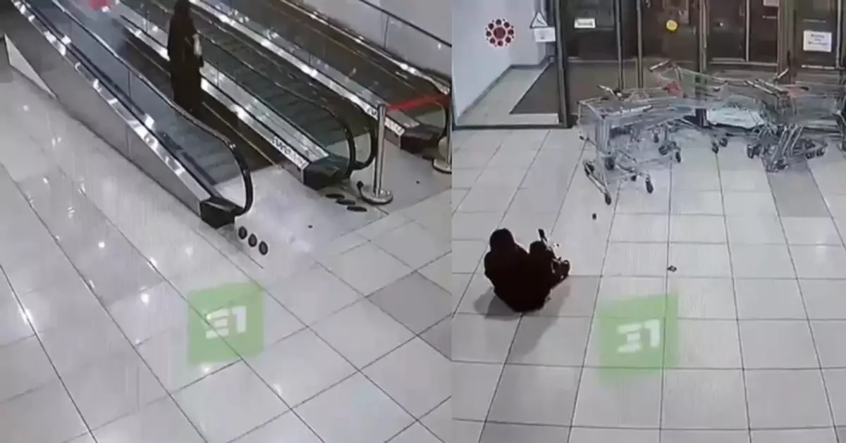 清潔工移動失手 俄超市大量推車沿扶手電梯滑落 撞飛閃避不及女顧客