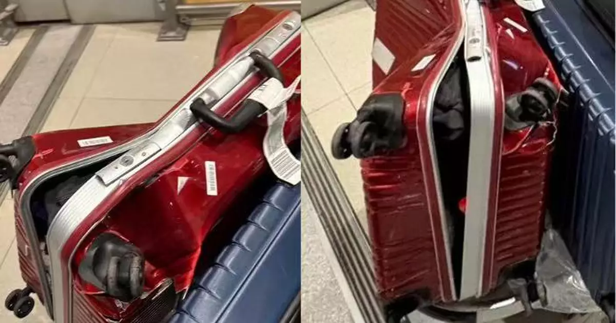 托運行李慘變「廢鐵」 外國旅客領回行李箱驚見外殼被擠爆凹陷似被碾過