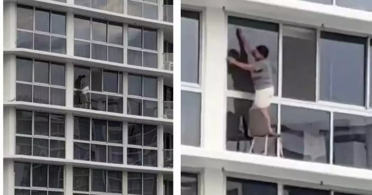 無防護裝備攀出16樓外 澳洲女站窗台椅子上擦窗戶嚇壞住戶 玩命畫面瘋傳