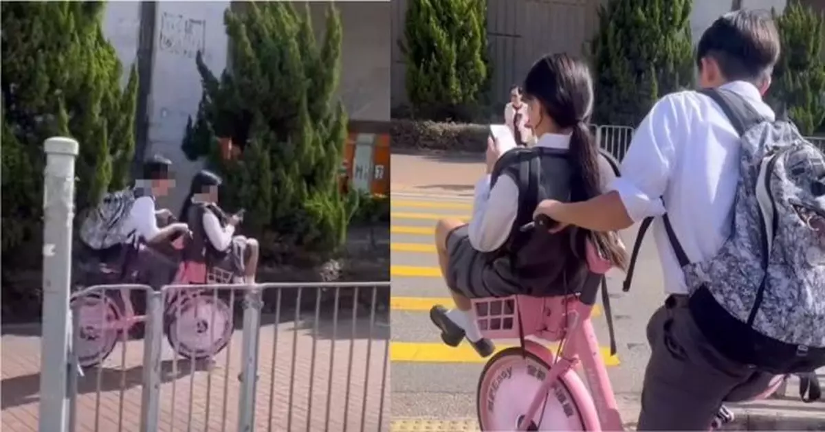 天水圍男學生踩粉紅單車載女同學遊車河 看似浪漫甜蜜舉動或已觸犯法例